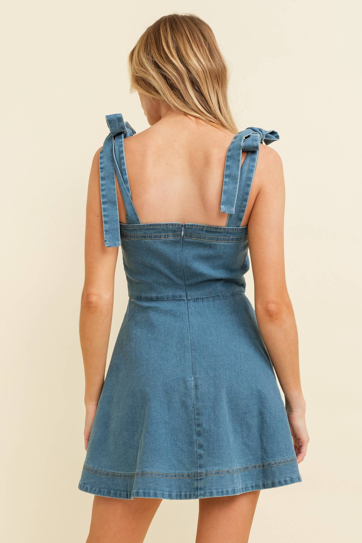 Delaney Denim Bow Tie Strap Mini Dress