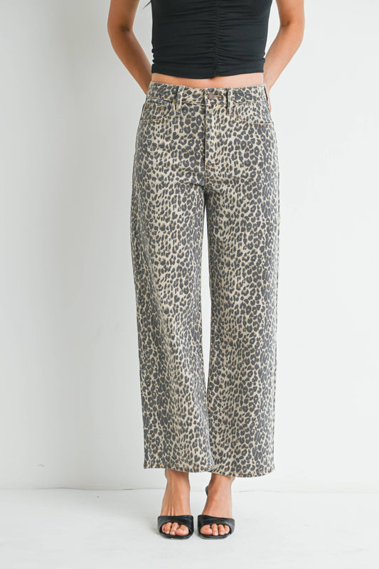 High Rise Leopard Print Vintage Straight Jean