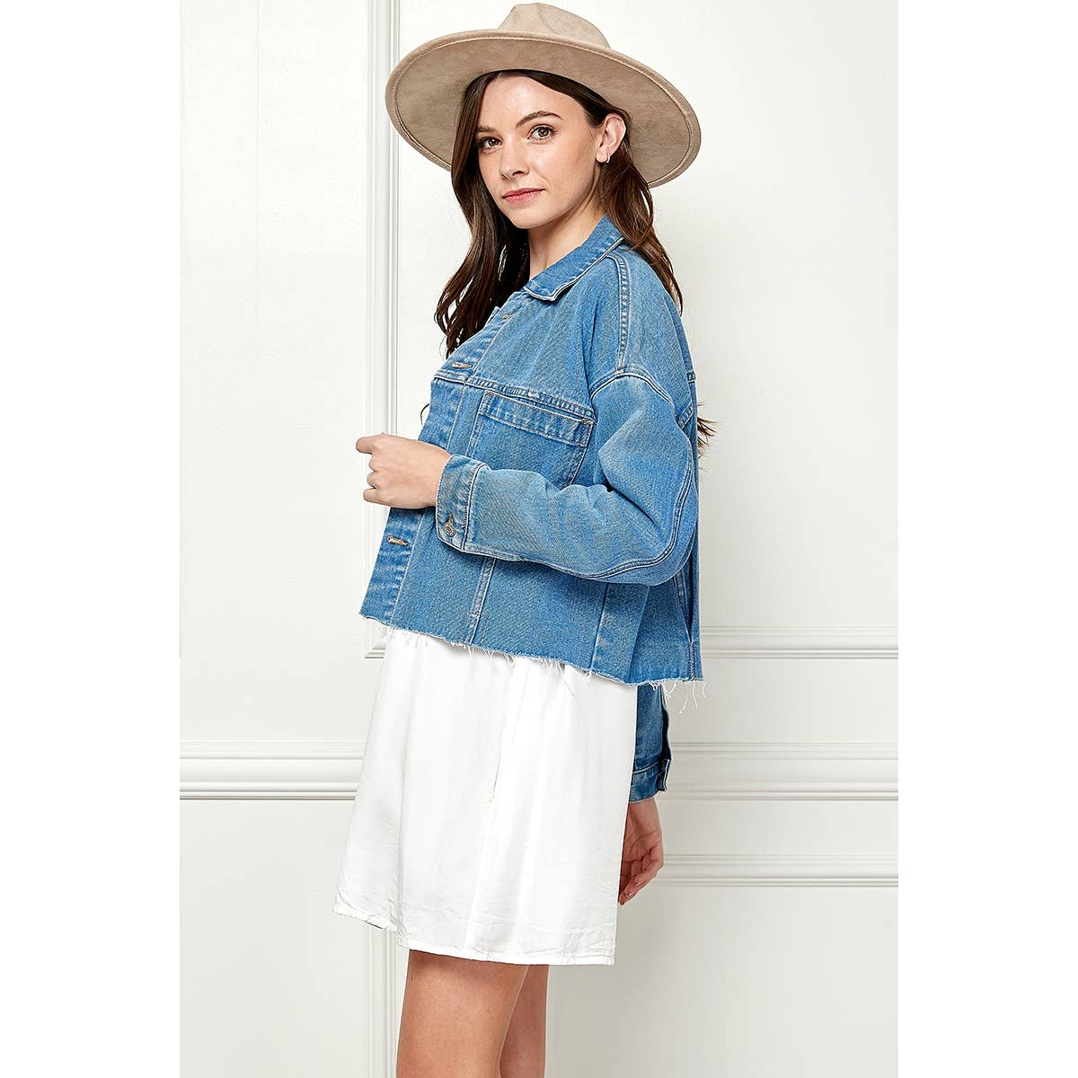 Jasmine Raw Hem Cropped Denim Jacket