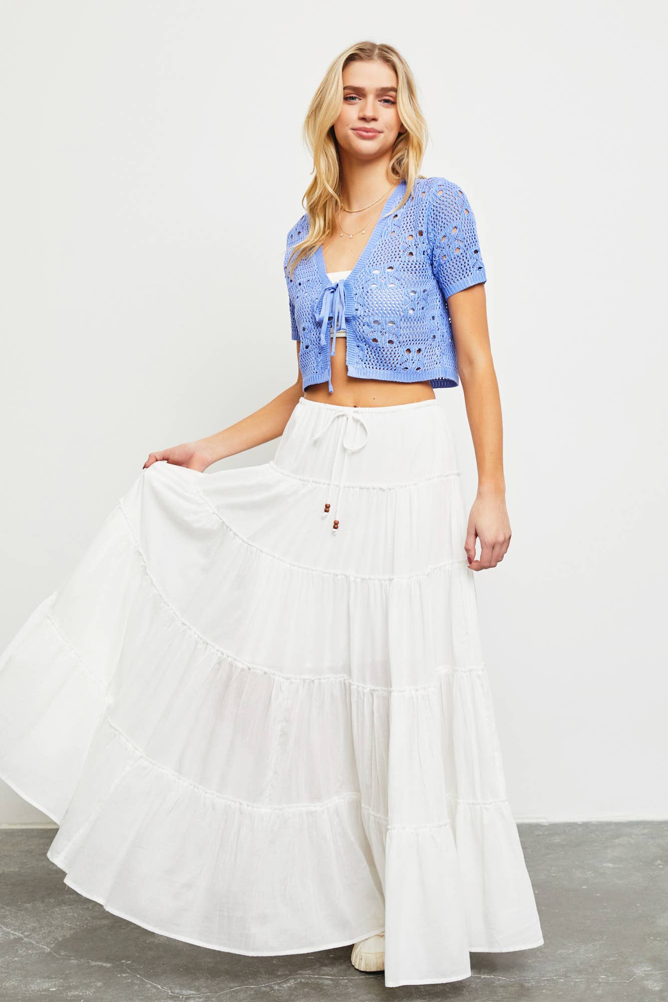 Autumn Drawstring Tiered Maxi Skirt