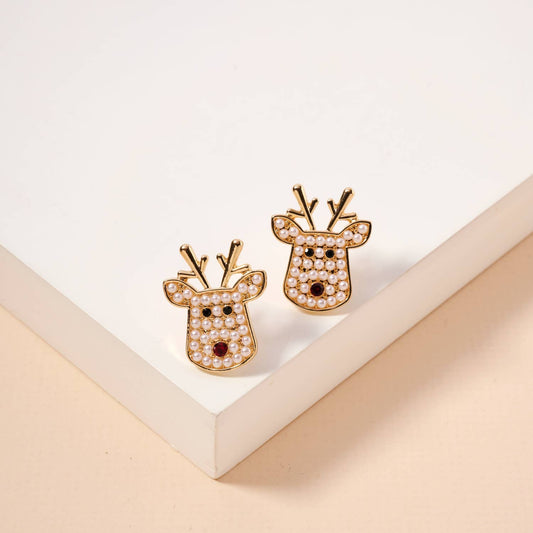 Christmas Rudolph Head Stud Earrings