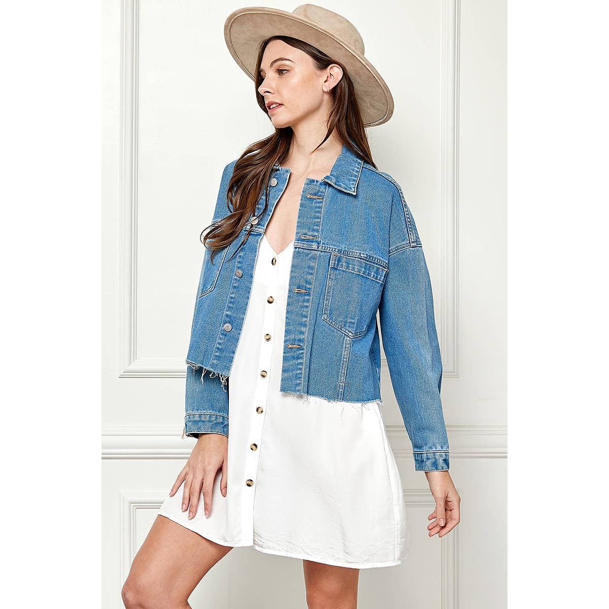 Jasmine Raw Hem Cropped Denim Jacket