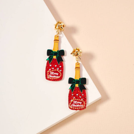 Christmas Champagne Dangling Earrings