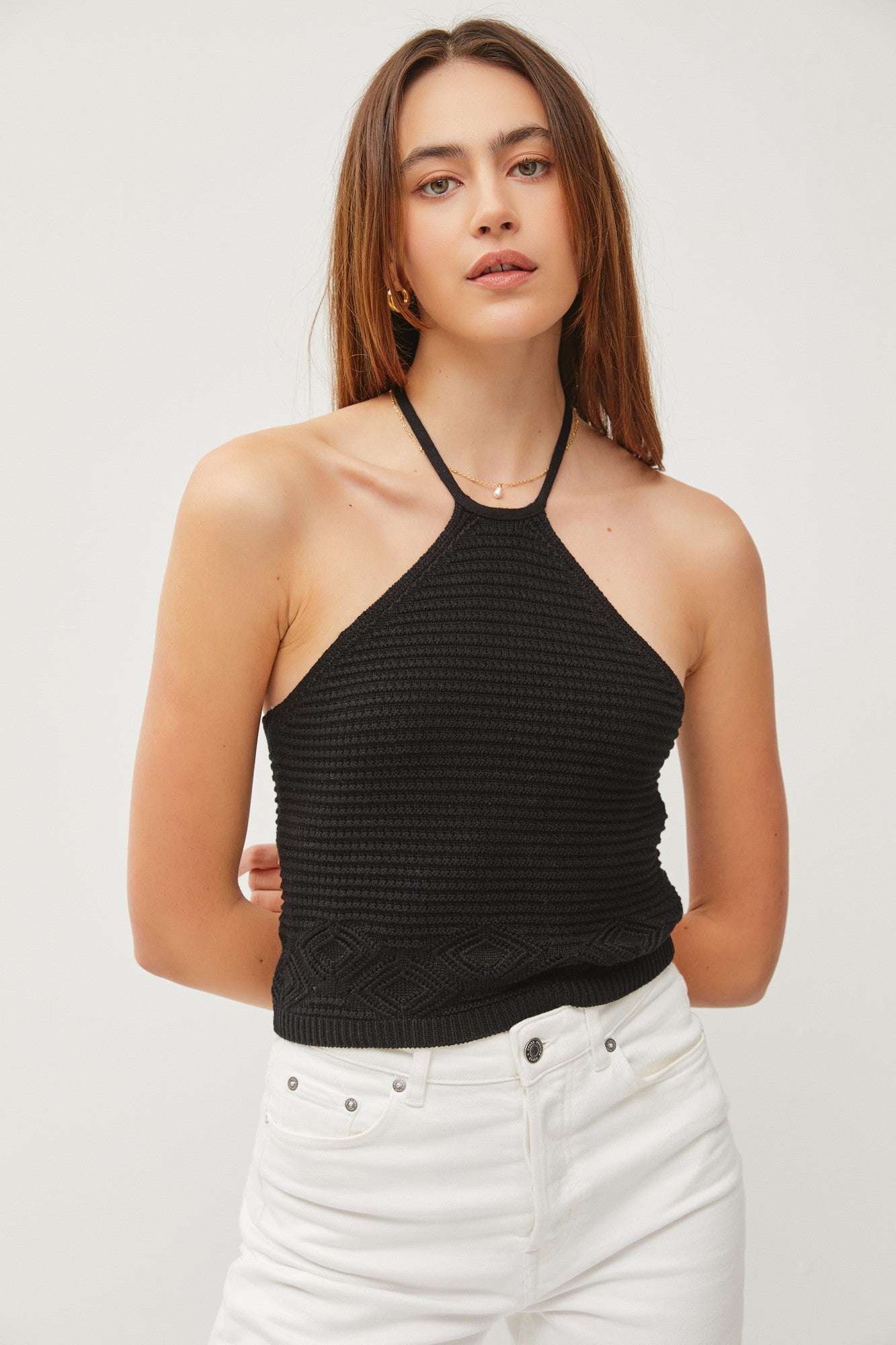 Penelope Black Crochet Halter Top