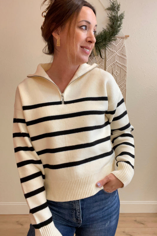 Ivy Half Zip Stripe Sweater