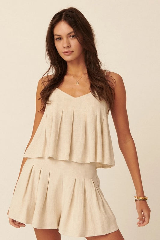 Carli Linen Blend Pleated Cami Tank Top