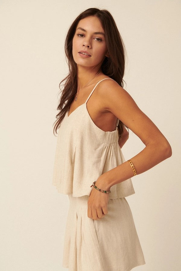 Carli Linen Blend Pleated Cami Tank Top