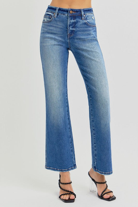 Risen High Rise Straight Leg Ankle Jeans