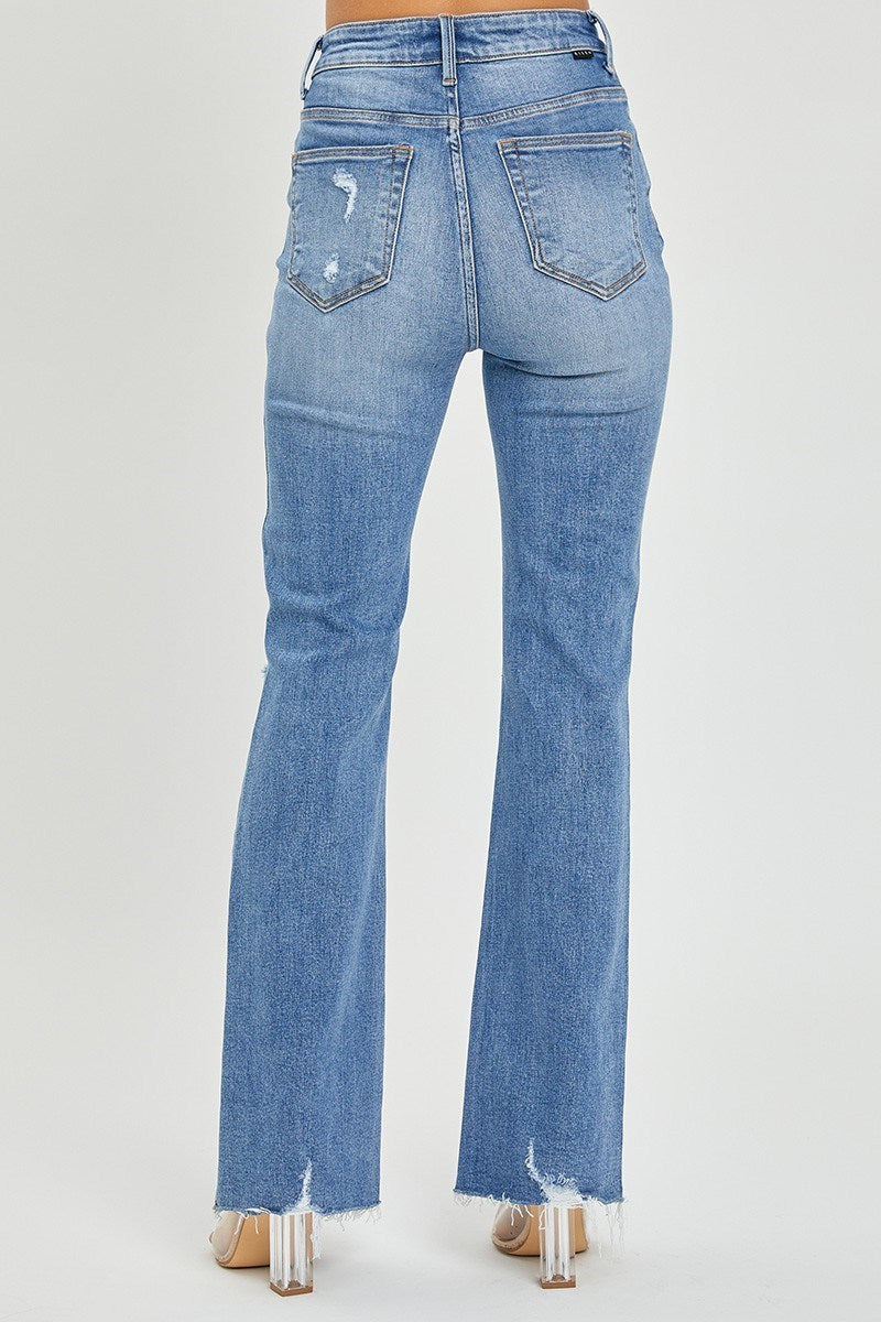 Risen High Waist Flare Jeans Medium Wash