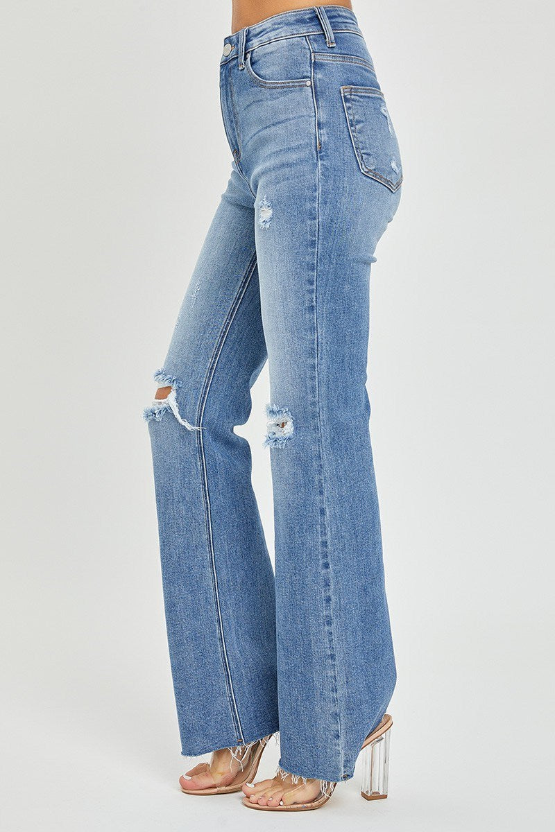 Risen High Waist Flare Jeans Medium Wash