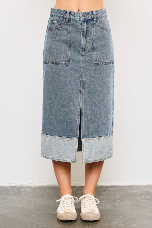 Claire Two Tone Denim Midi Skirt