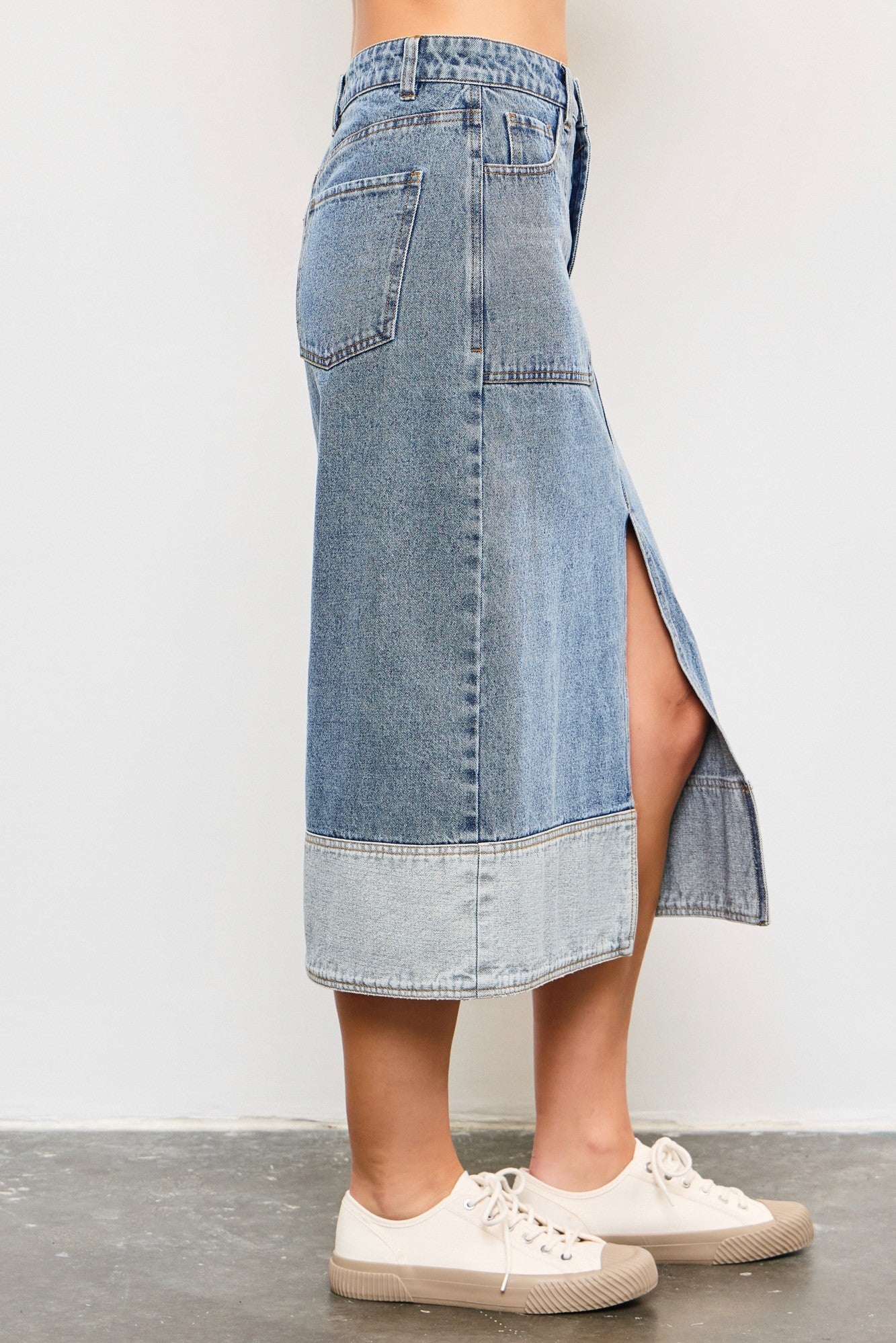 Claire Two Tone Denim Midi Skirt