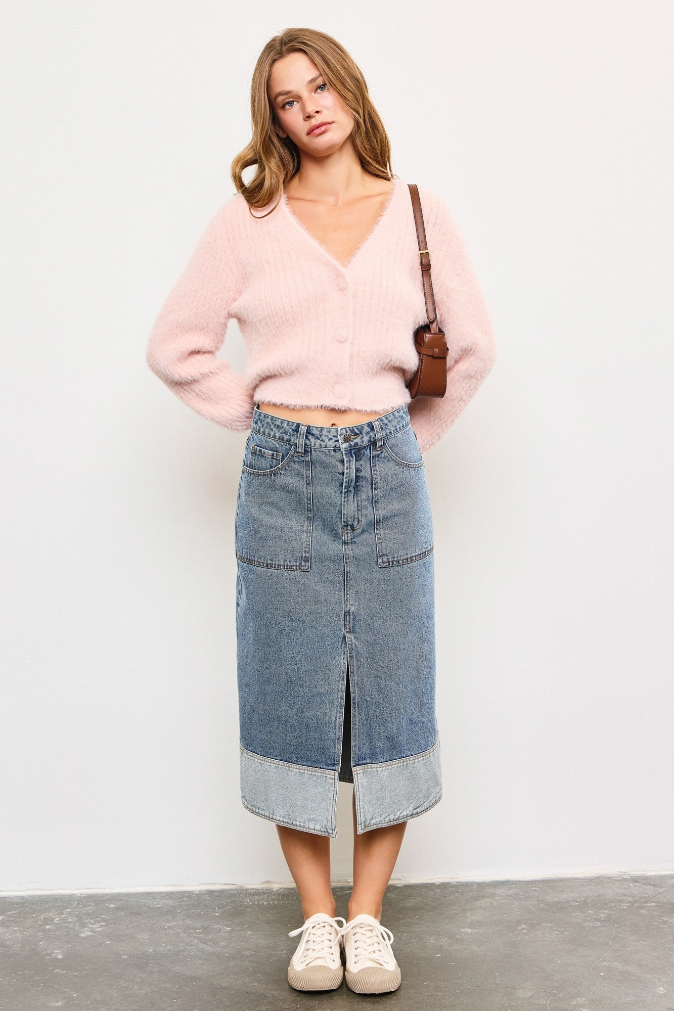 Claire Two Tone Denim Midi Skirt