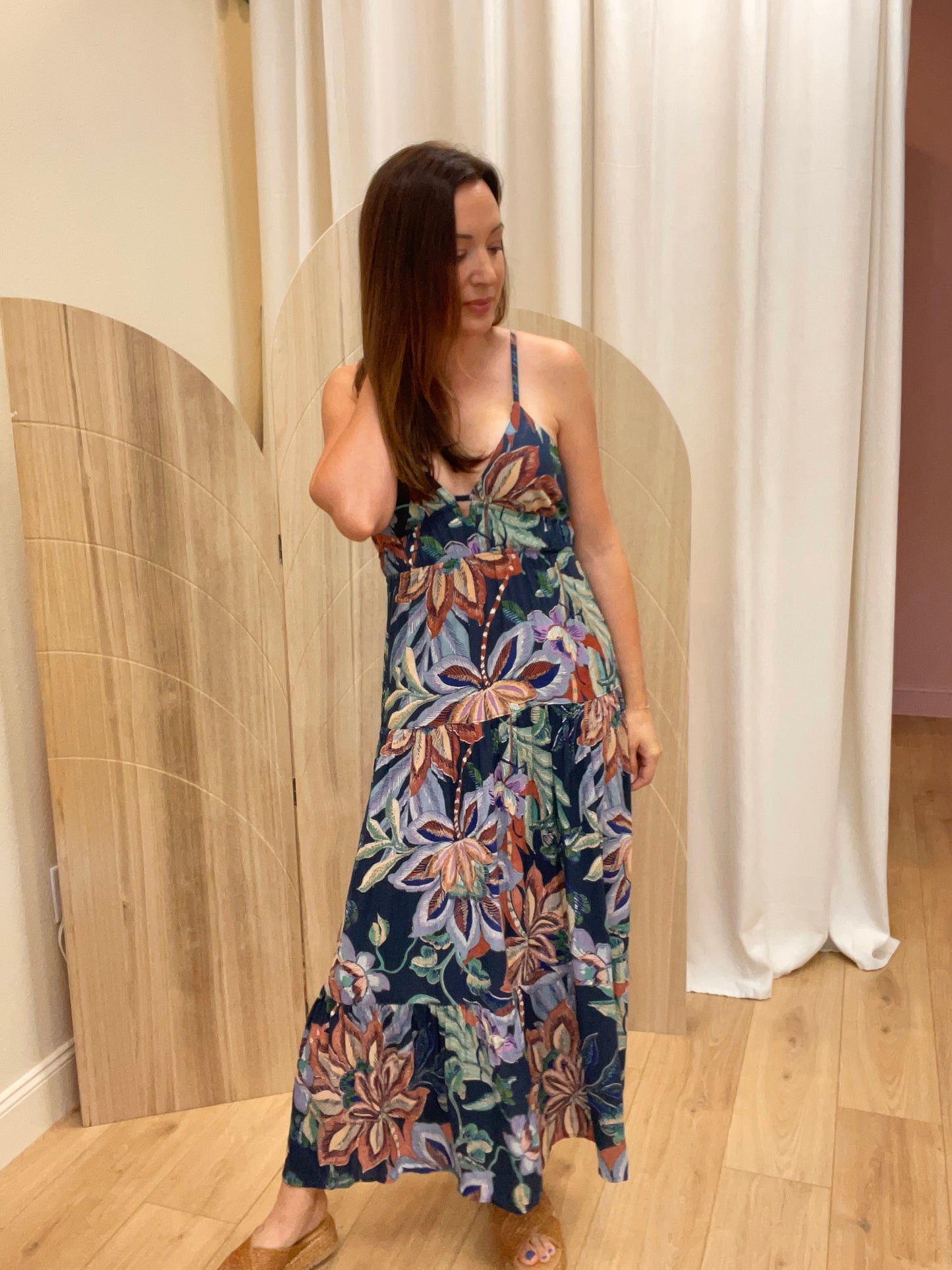 Elena Tropical Print Tie Back Maxi Dress