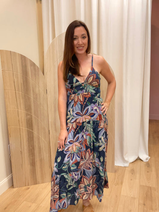 Elena Tropical Print Tie Back Maxi Dress