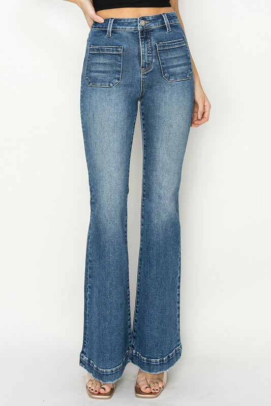 Risen High Rise Patch Pocket Flare Jeans