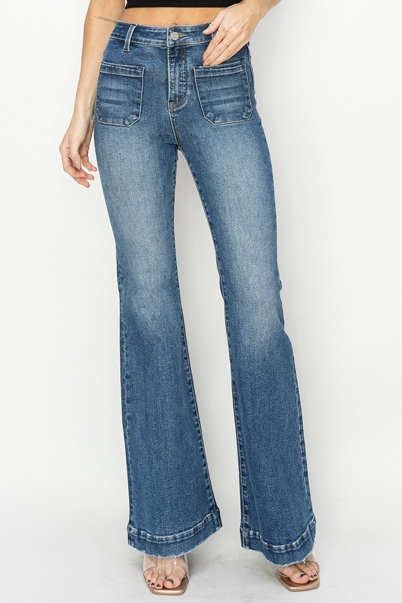 Risen High Rise Patch Pocket Flare Jeans