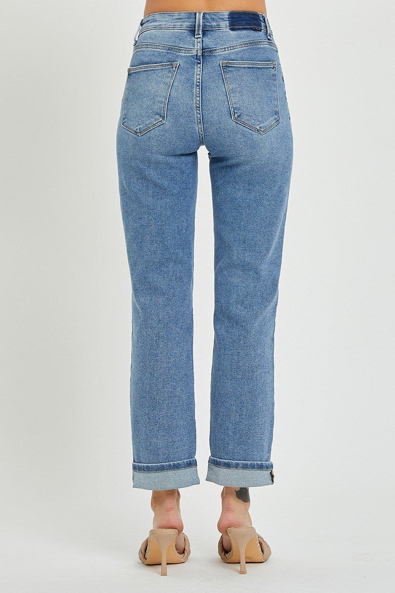 Risen High Rise Crossover Straight Leg Jeans