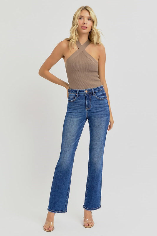 Risen High Rise Straight Leg Ankle Jeans