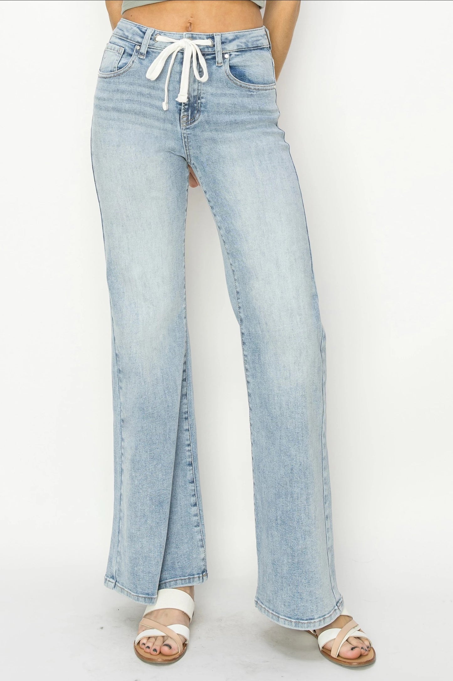 Risen High Rise Wide Leg Drawstring Jeans