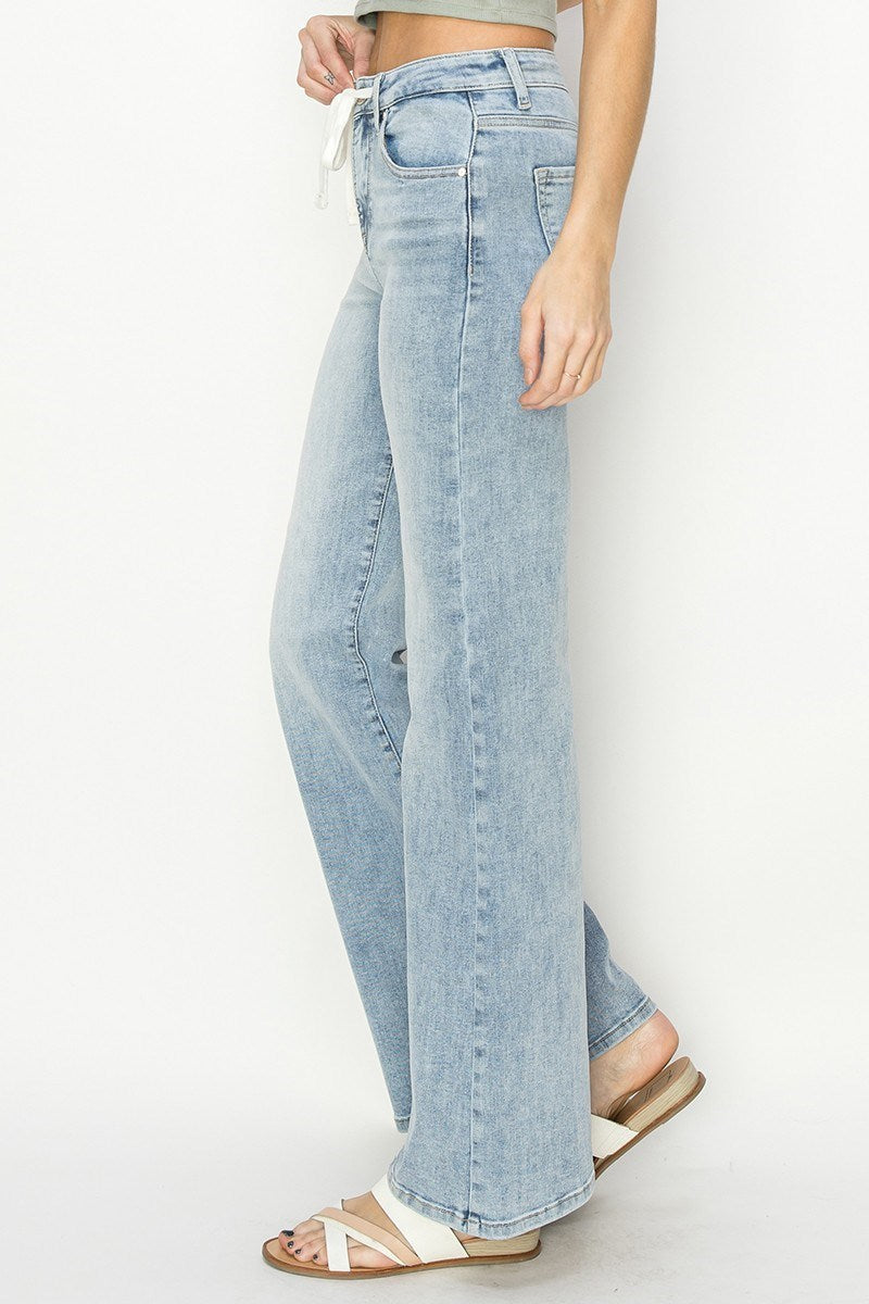 Risen High Rise Wide Leg Drawstring Jeans