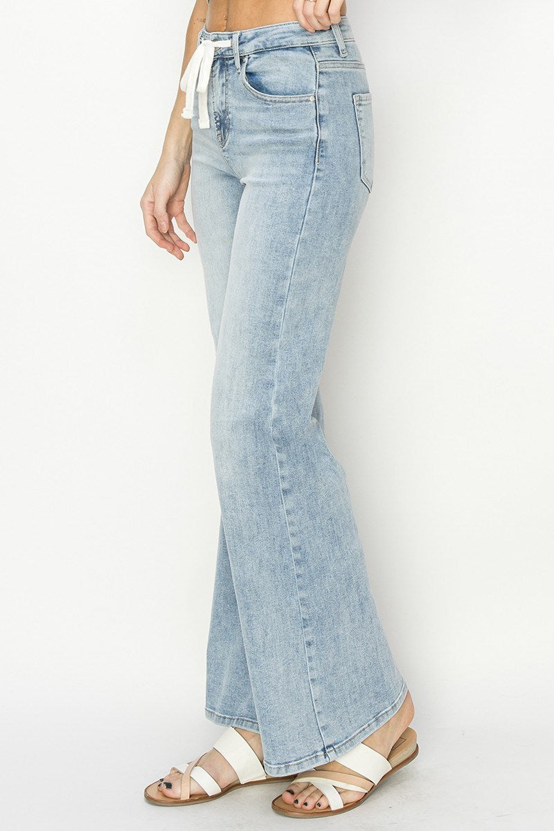 Risen High Rise Wide Leg Drawstring Jeans