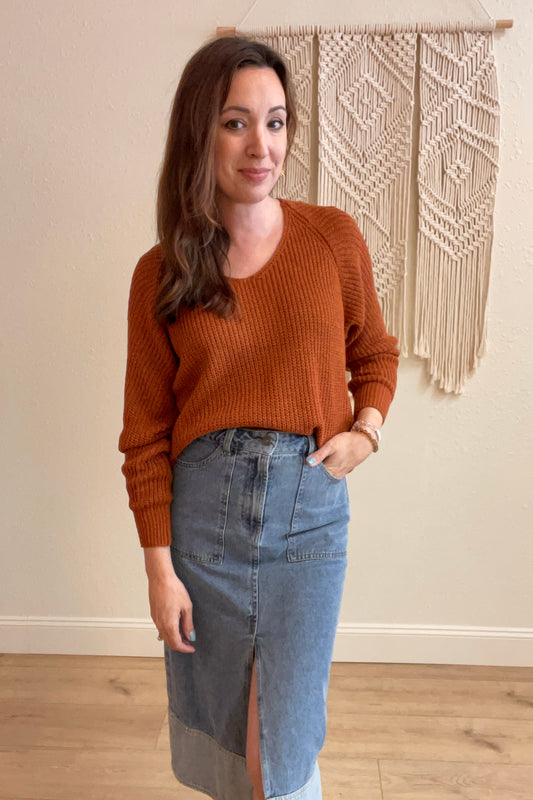 Cynthia V-Neck Rust Sweater