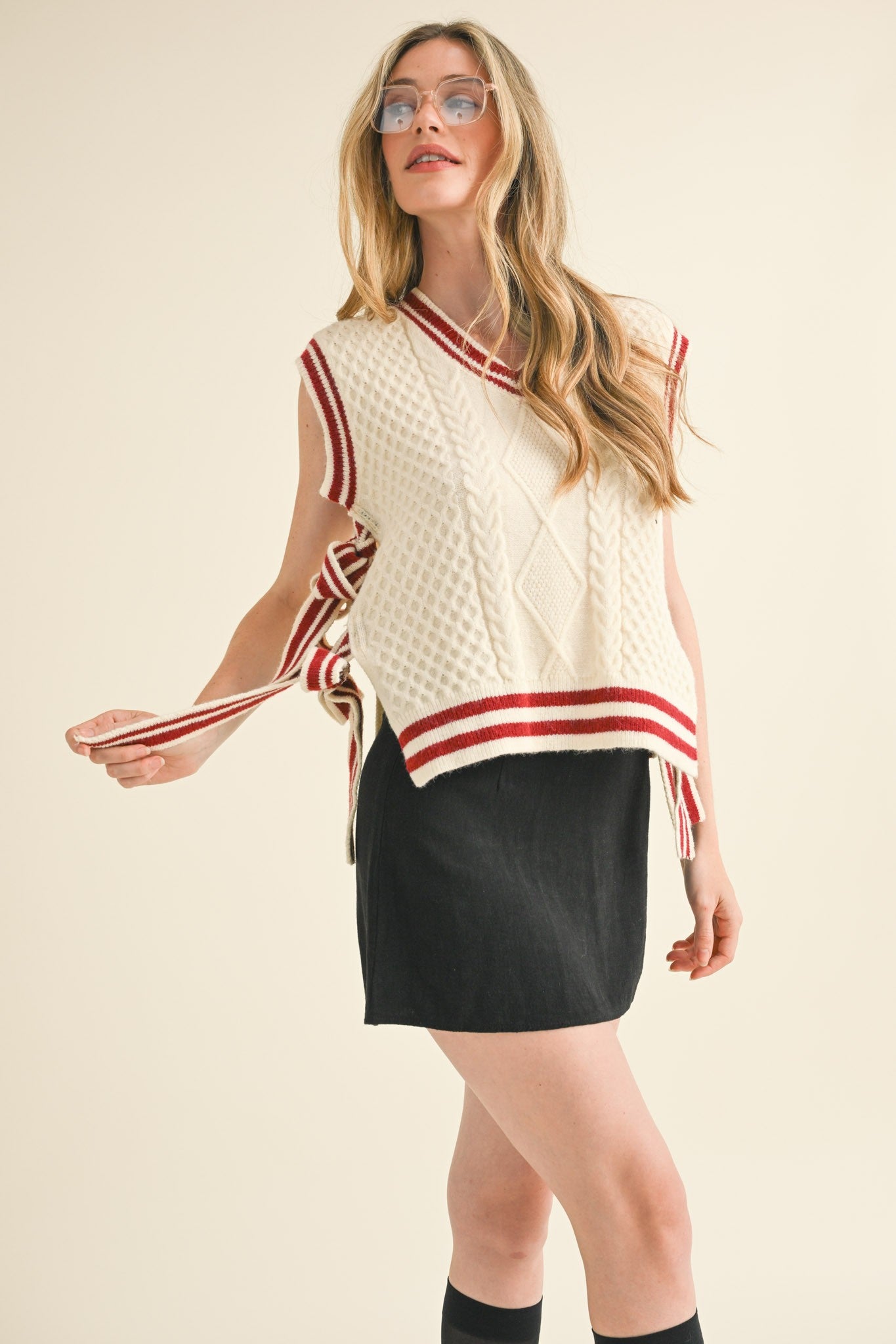 Poppy Stripe Side Tie Sweater Vest