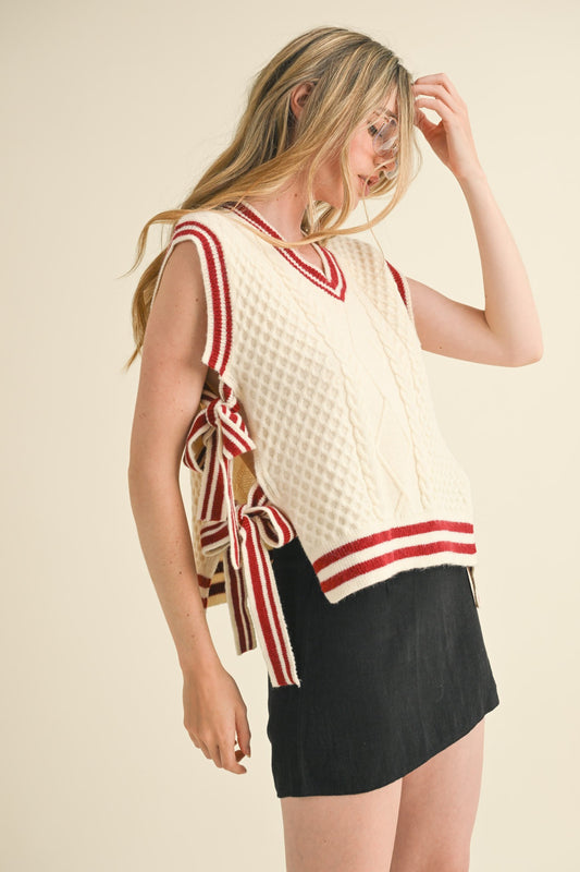 Poppy Stripe Side Tie Sweater Vest