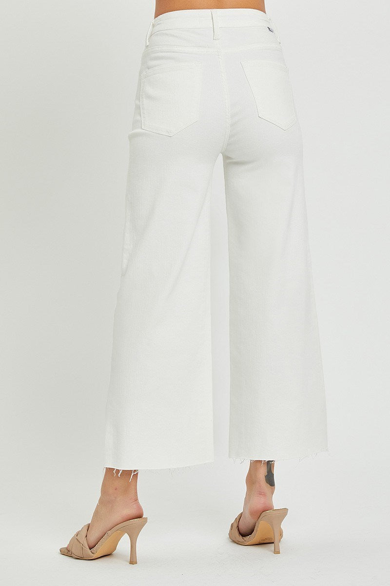 Risen High Rise White Wide Leg Crop Jeans