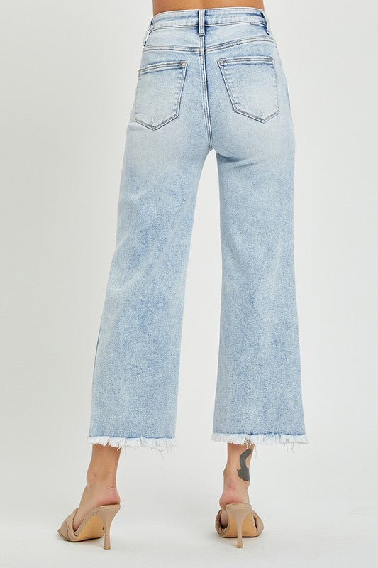 Risen High Rise Wide Leg Crop Jeans Light Wash