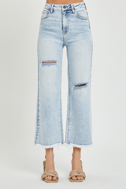 Risen High Rise Wide Leg Crop Jeans Light Wash