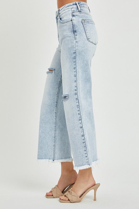 Risen High Rise Wide Leg Crop Jeans Light Wash