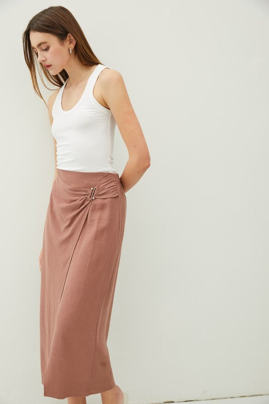 Lily Midi Linen Wrap Skirt Terra Cotta