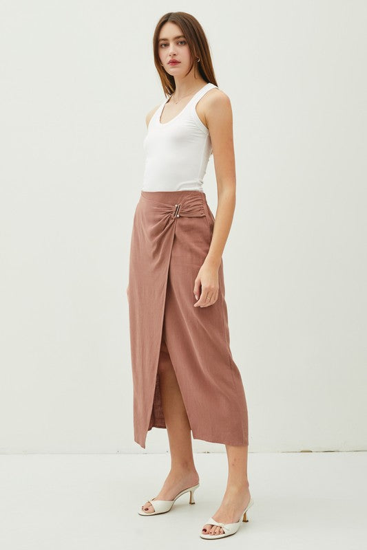 Lily Midi Linen Wrap Skirt Terra Cotta