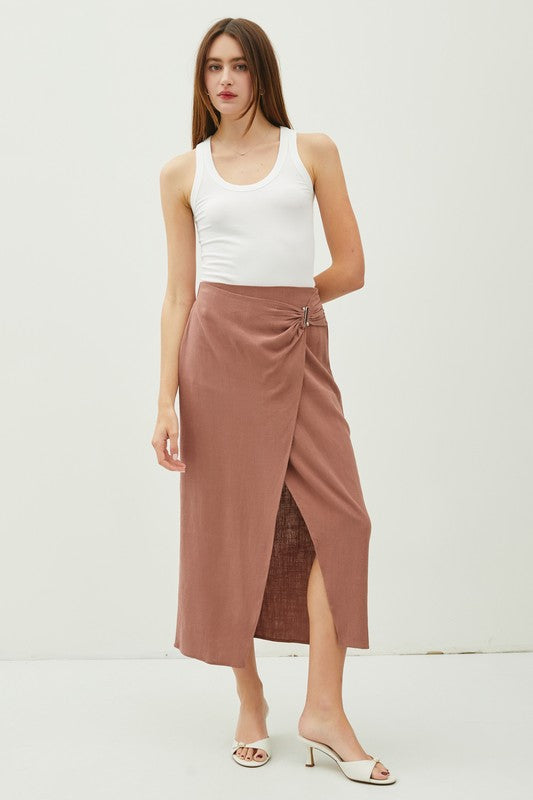 Lily Midi Linen Wrap Skirt Terra Cotta