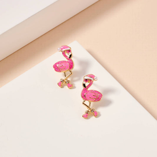 Flamingo Christmas Enamel Stud Earrings