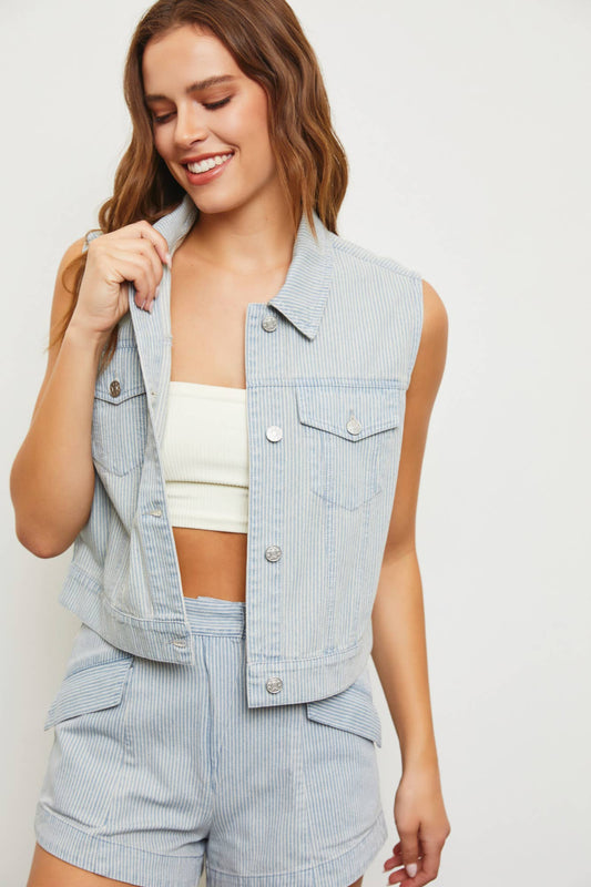 Andrea Pinstripe Denim Vest