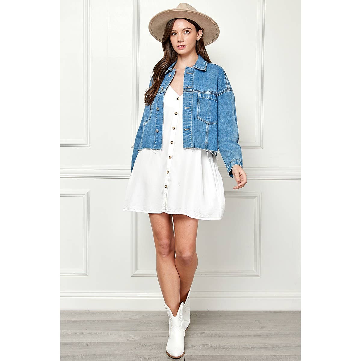 Jasmine Raw Hem Cropped Denim Jacket