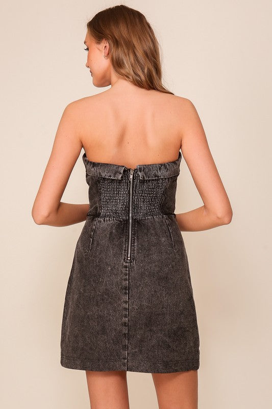 Marley Black Denim Strapless Mini Dress