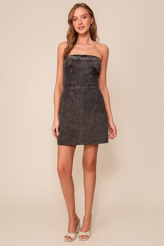 Marley Black Denim Strapless Mini Dress