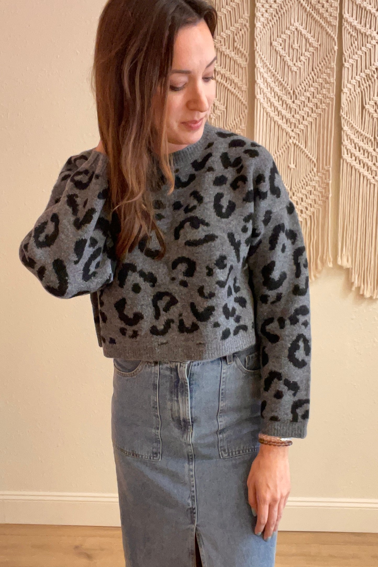 Leopard Print Cropped Sweater