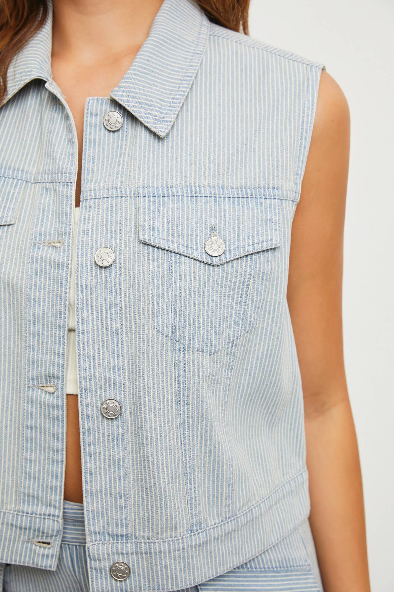 Andrea Pinstripe Denim Vest