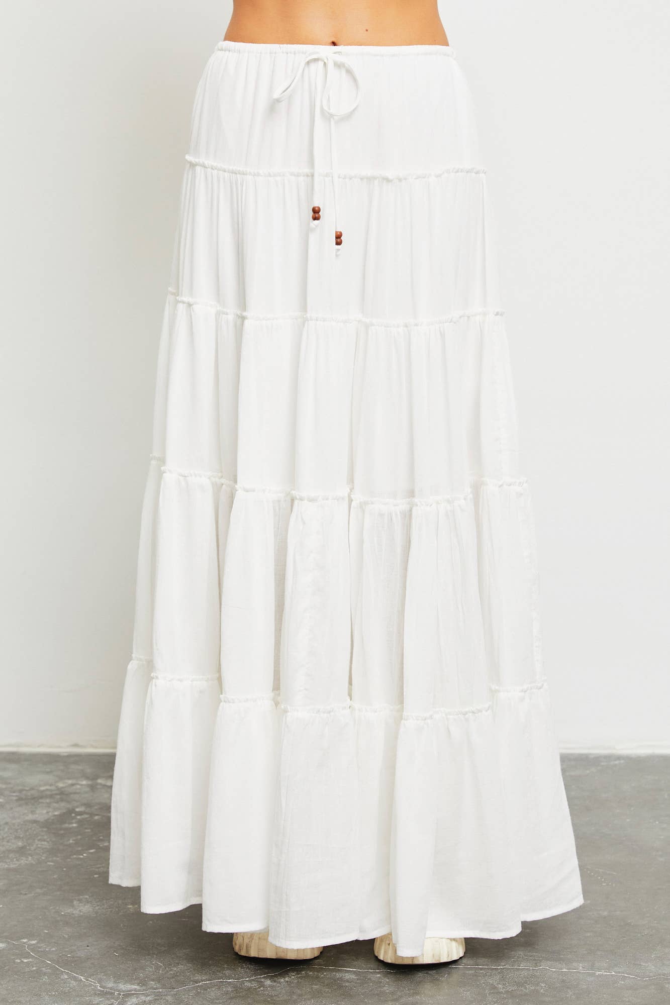 Autumn Drawstring Tiered Maxi Skirt