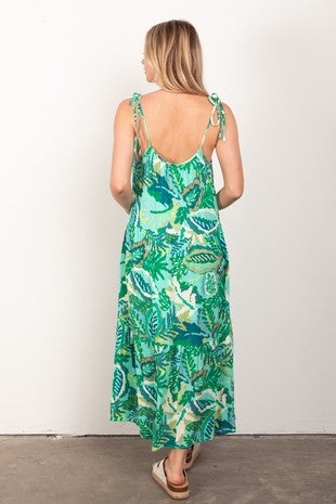 Stella Green Tropical Print Midi Dress