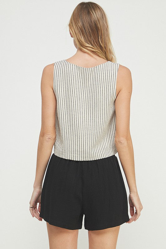 Ella Square Neck Linen Cropped Tank