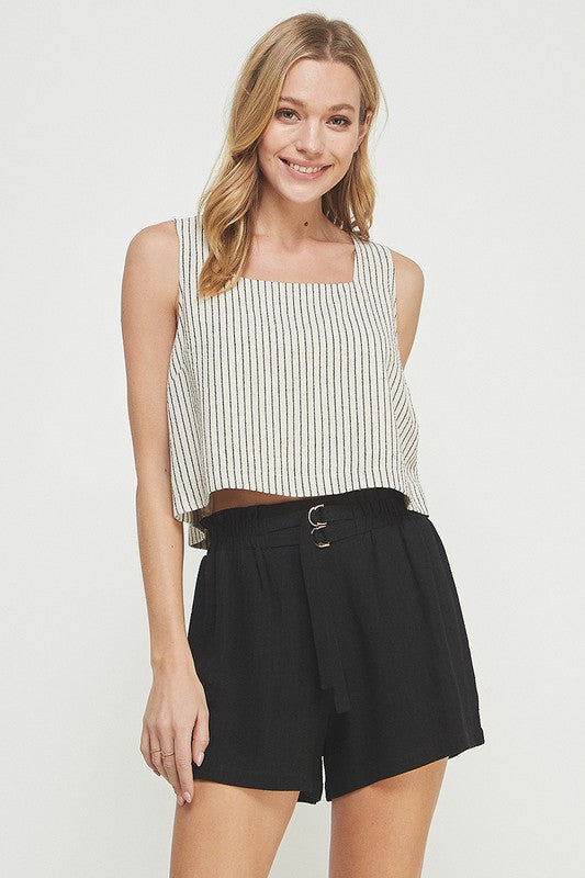 Ella Square Neck Linen Cropped Tank