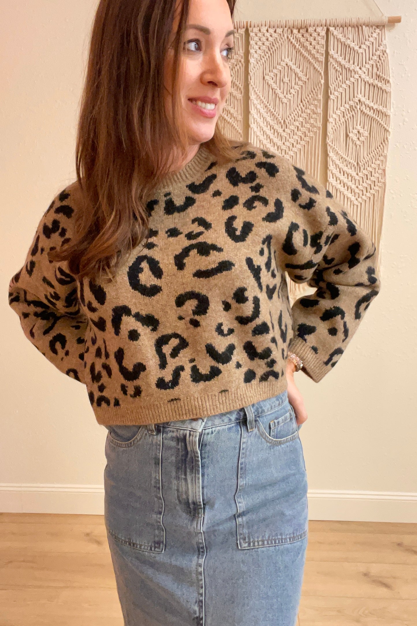 Leopard Print Cropped Sweater