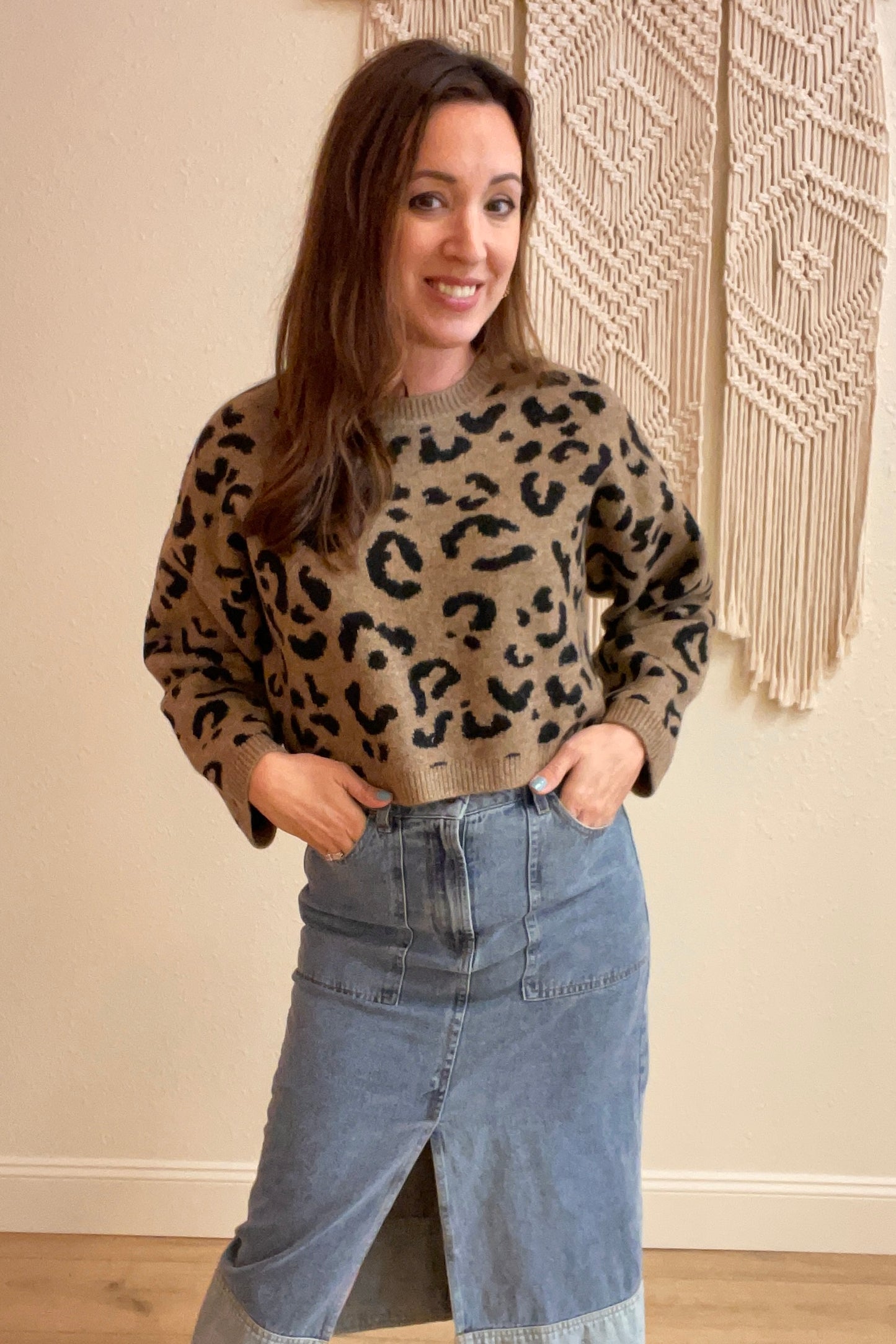 Leopard Print Cropped Sweater