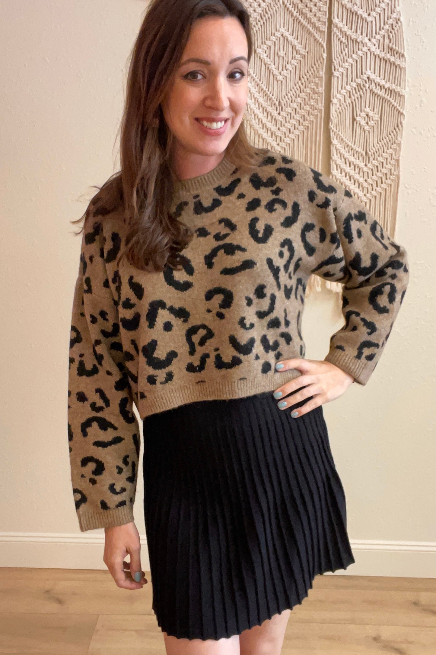 Leopard Print Cropped Sweater